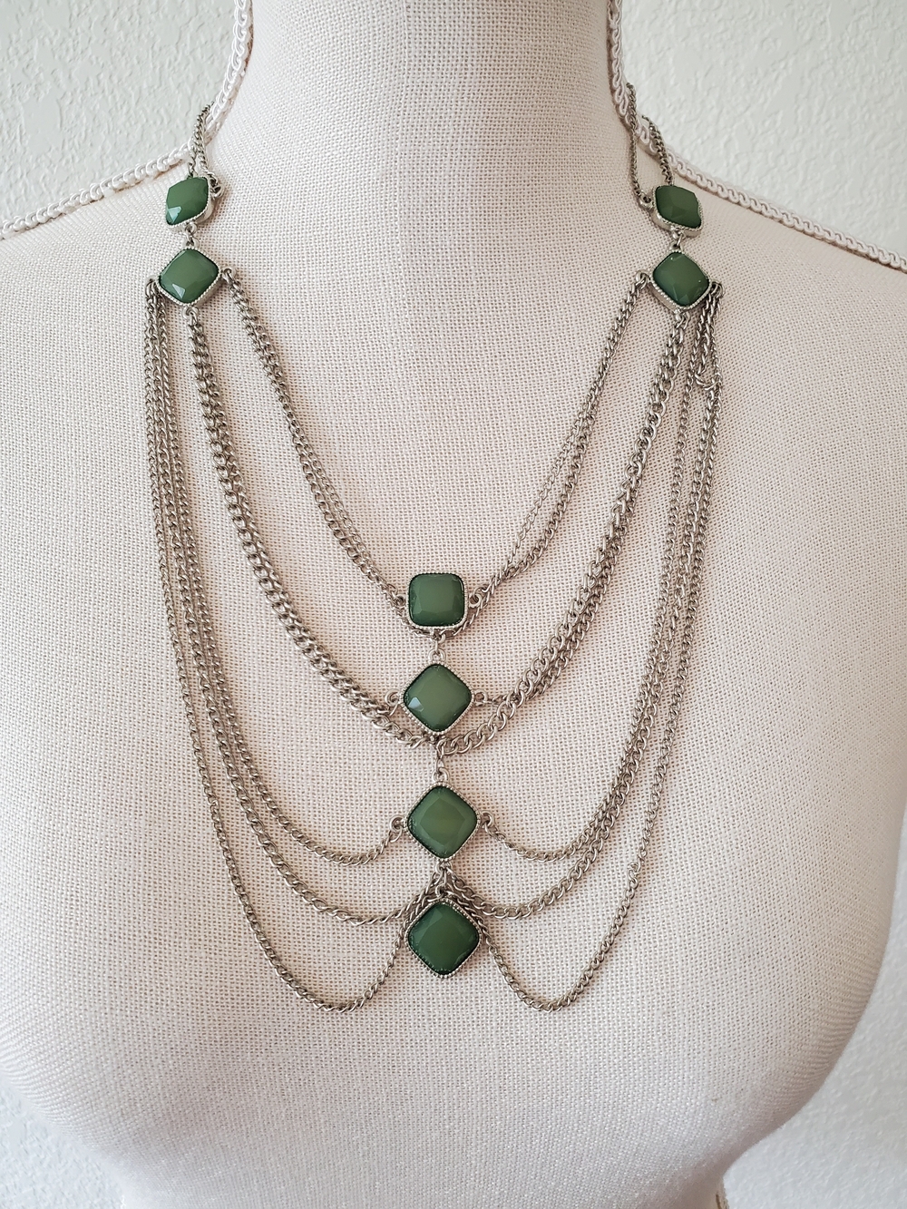 Nicole by Nicole Miller Silver-Tone Layered Necklace with Green Stones - Picture 5 of 5